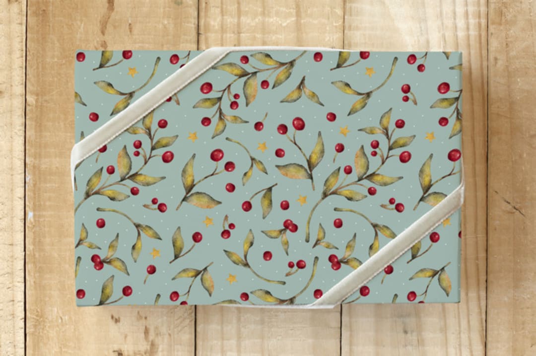 "Mistletoe season" - Wrapping Paper in Mint by Paola Benenati - Front