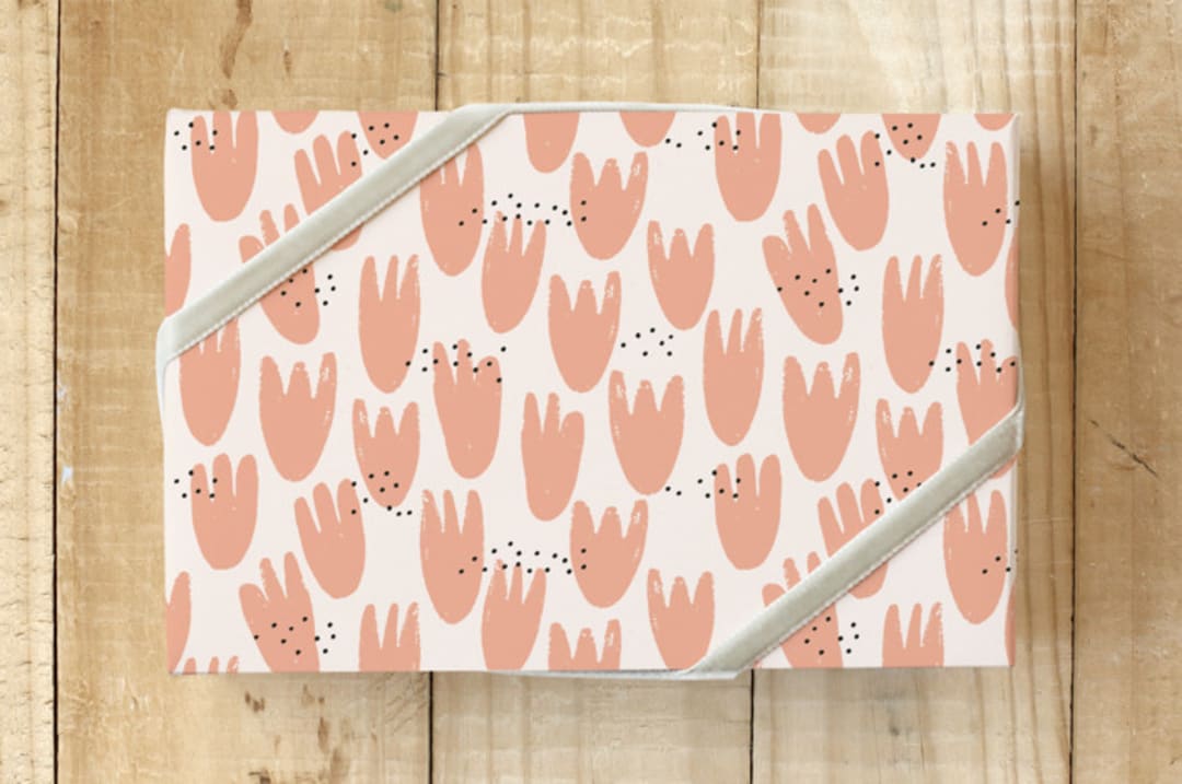 "Playful Tulips" - Wrapping Paper in Salmon by Wendy Chung - Front