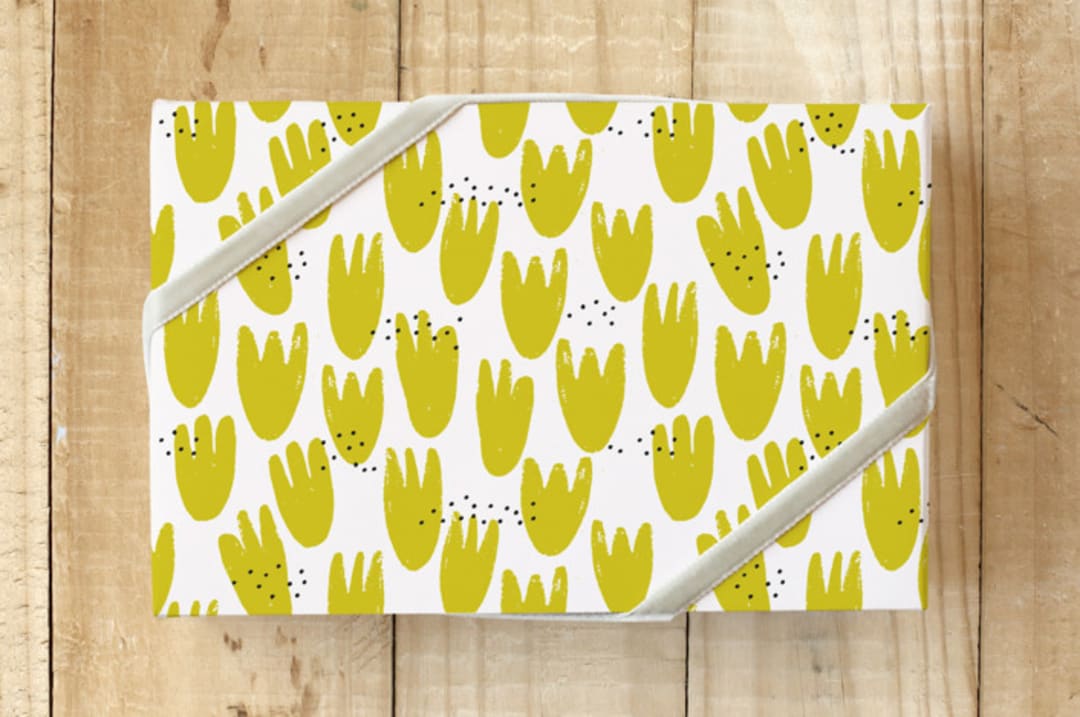 "Playful Tulips Yellow" - Wrapping Paper in Yellow by Wendy Chung - Front