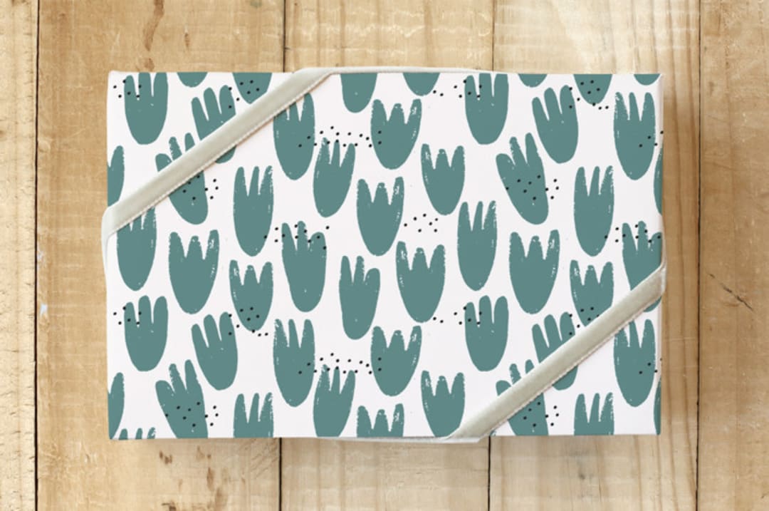"Playful Tulips Teal" - Wrapping Paper in Teal by Wendy Chung - Front