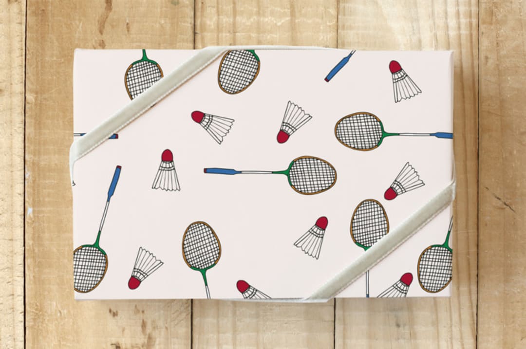"Birdies & Racquets" - Wrapping Paper in Hemp Ivory by Nicole Simms - Front