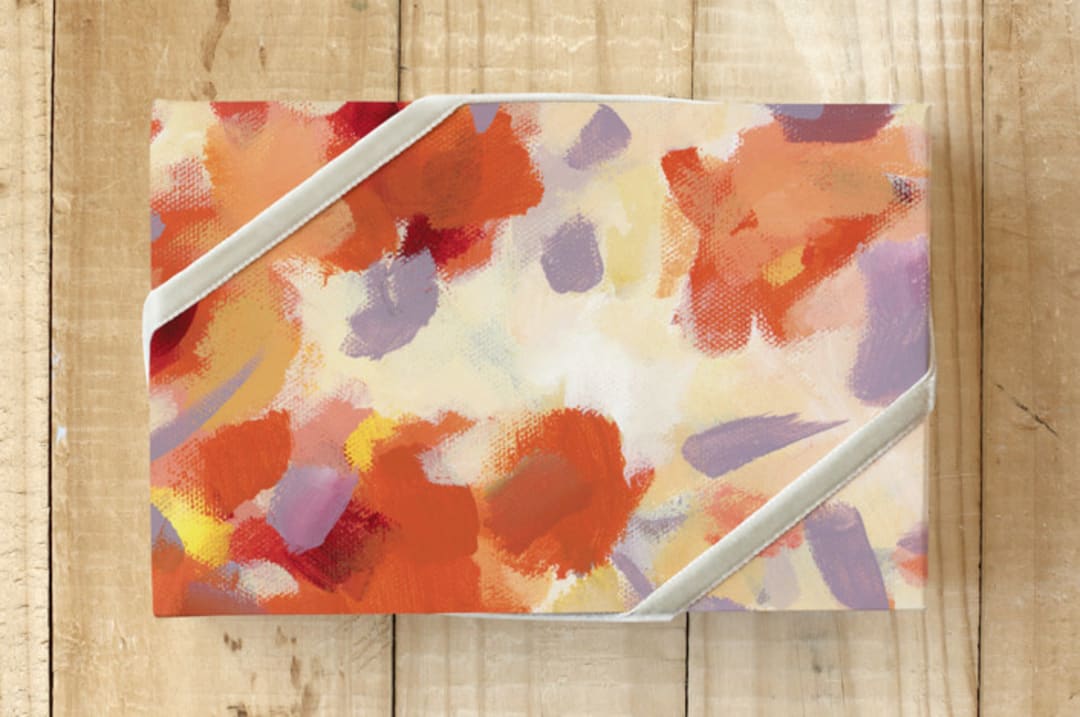 "Petal Dance 2" - Wrapping Paper in autumn orange by sue prue - Front