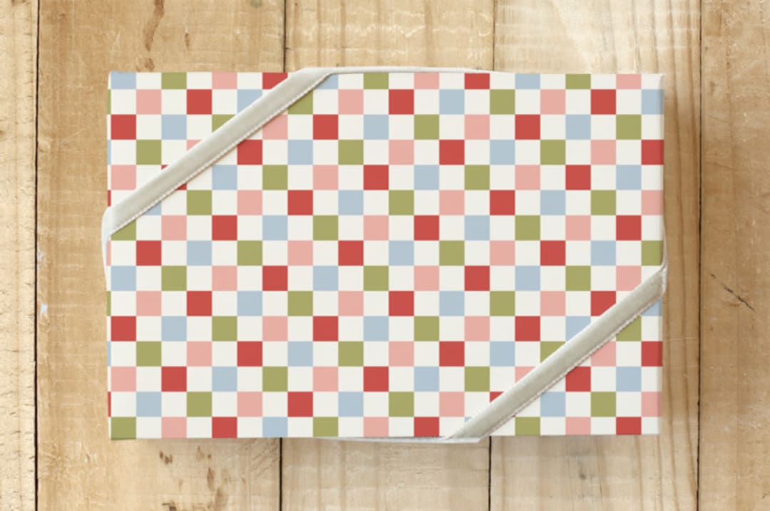 "Checkered Holiday Gift Wrap" - Wrapping Paper in Crimson by Amber Barkley - Front