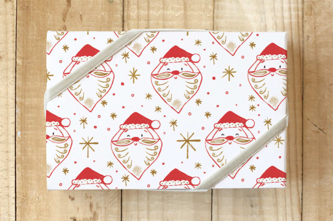 "vintage santa sparkle" - Wrapping Paper in snow by peetie design - Front