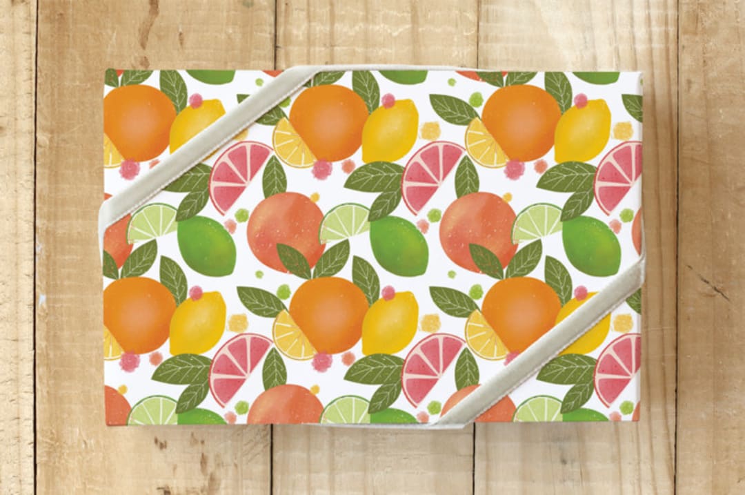 "Citrus Wrapping Paper" - Wrapping Paper in warm citrus by Stick and Petal - Front
