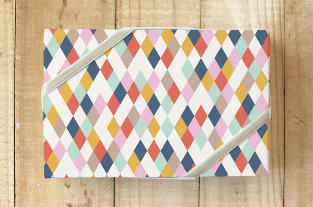 "Circus Harlequin Gift Wrap" - Wrapping Paper in Navy by Amber Barkley - Front