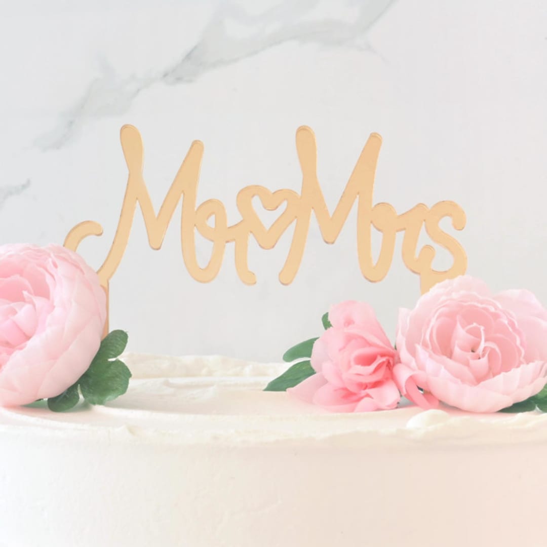 "Mr & Mrs Cake Topper, Gold" - Cake Toppers in gold by Em and Me Studio