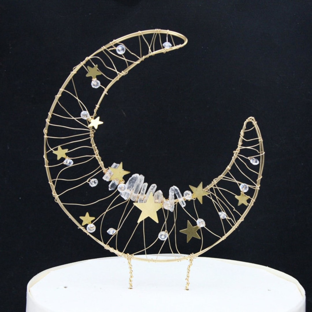 Moon and Stars Gold Metal Cake Topper