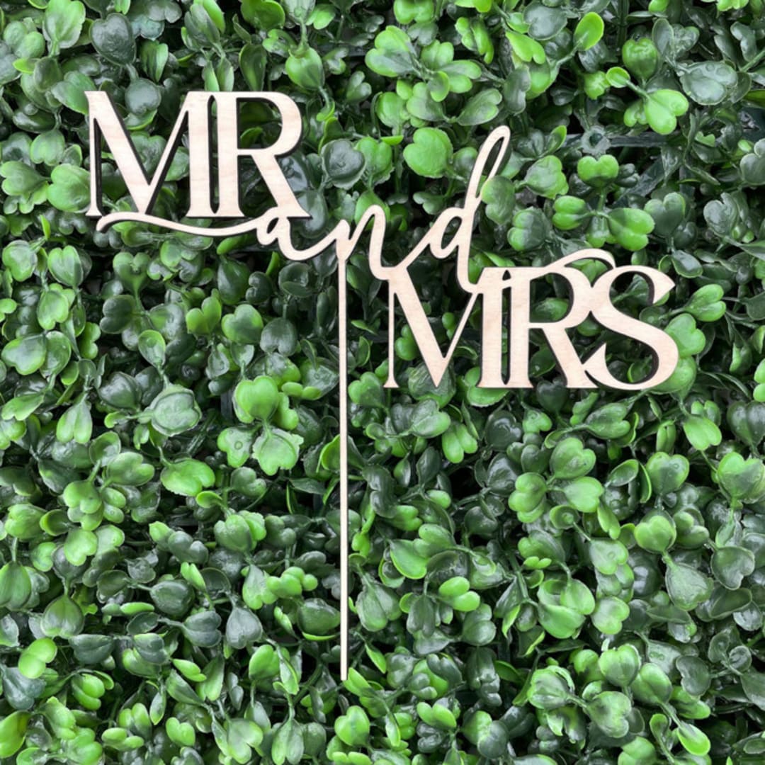 "Mr & Mrs Cake Topper | Birch Wood" - Cake Toppers in natural by The Crazy Bunny Lady