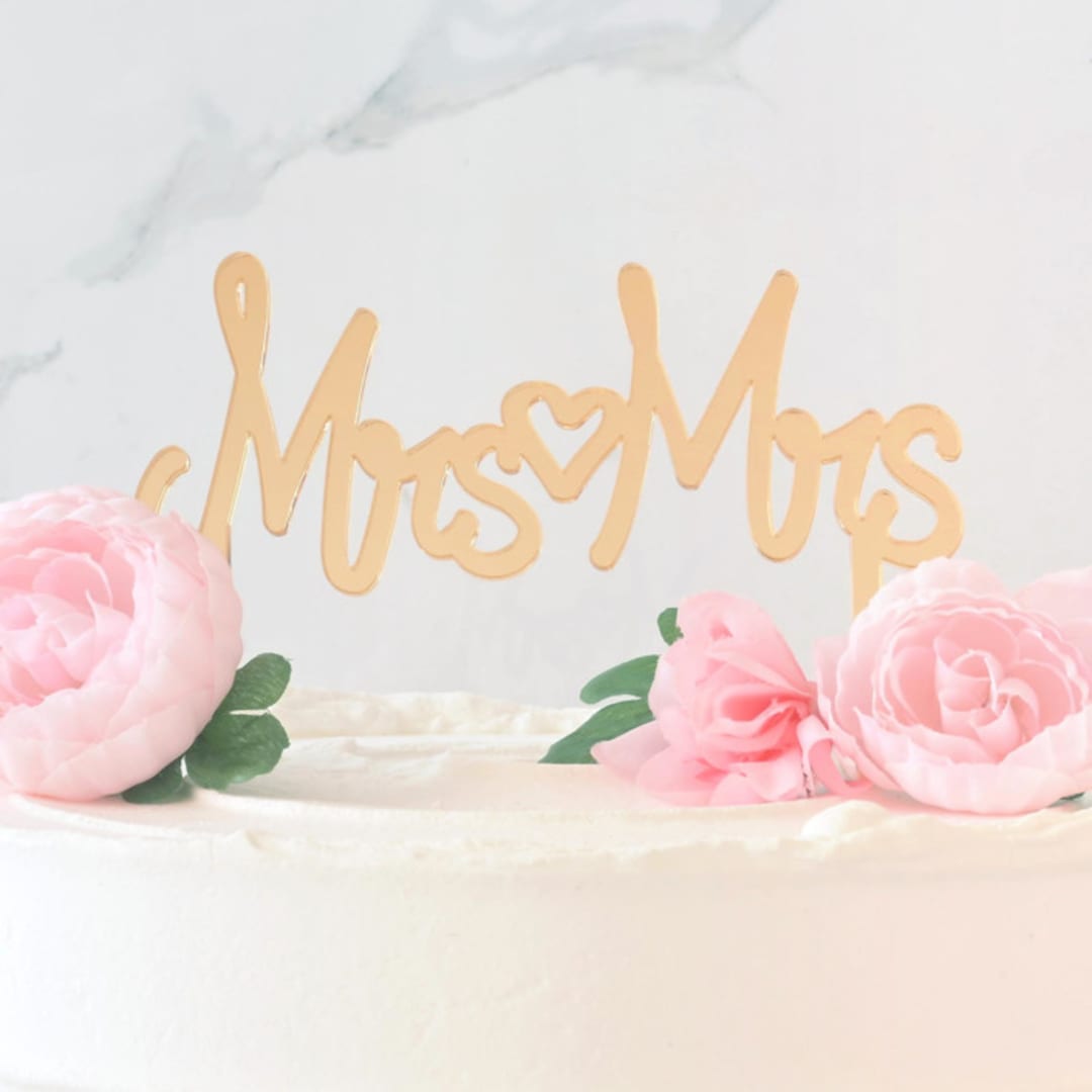 "Mrs & Mrs Cake Topper, Gold" - Cake Toppers in gold by Em and Me Studio