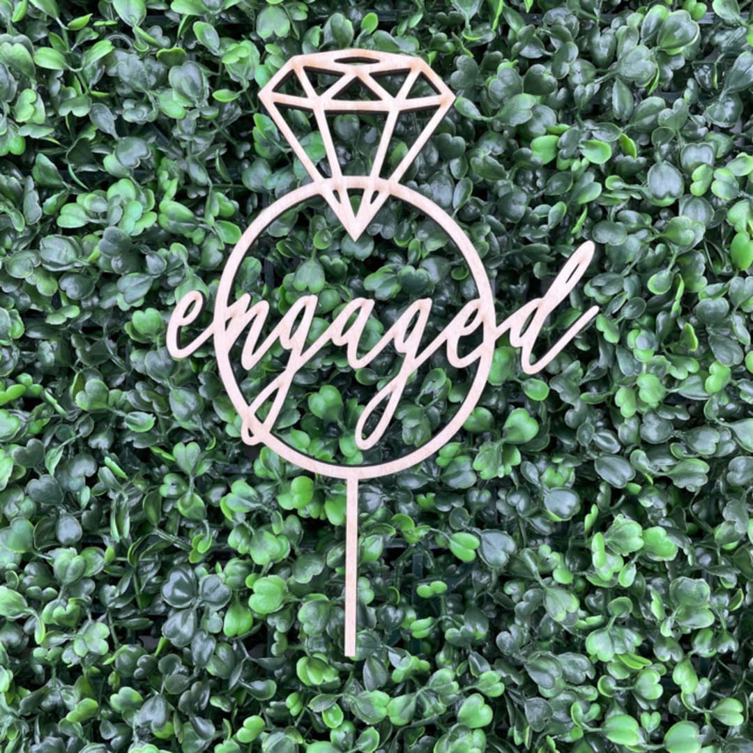 "Engaged Cake Topper | Birch Wood" - Cake Toppers in natural by The Crazy Bunny Lady