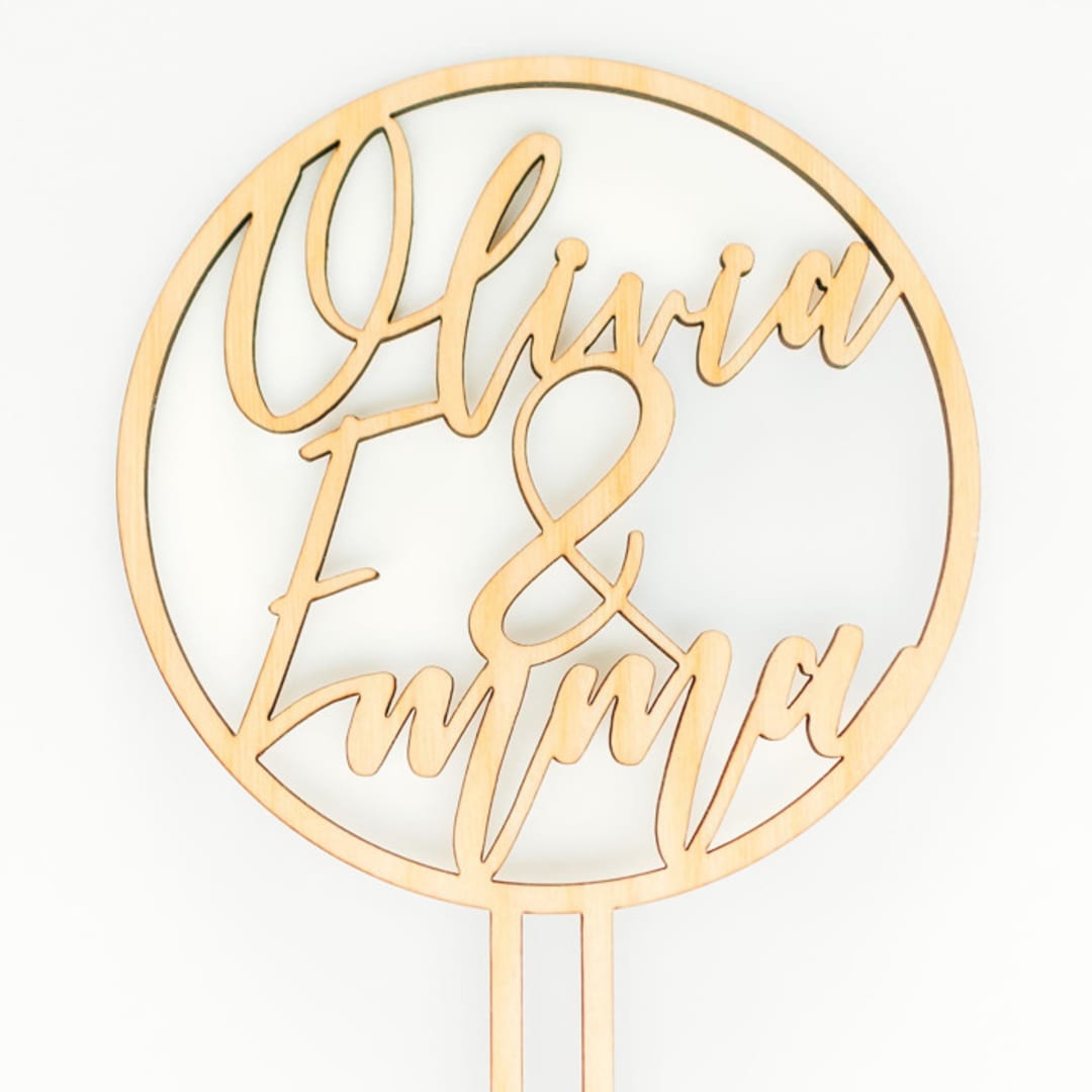 "Natural Wooden Cake Topper with First Names" - Cake Toppers in natural by poem wedding team