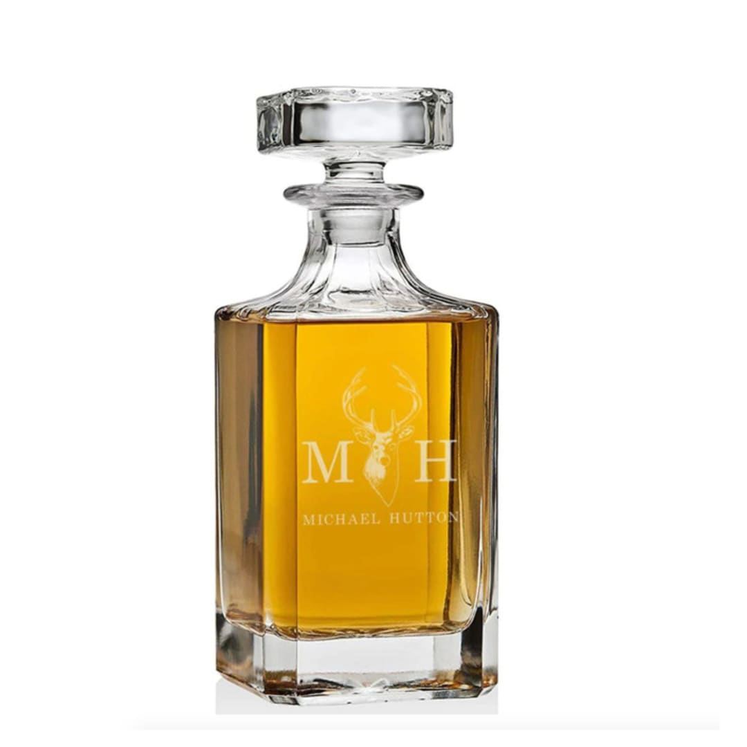 "Custom Glass Decanter" - Groomsmen Gifts in clear by Papel Custom Design