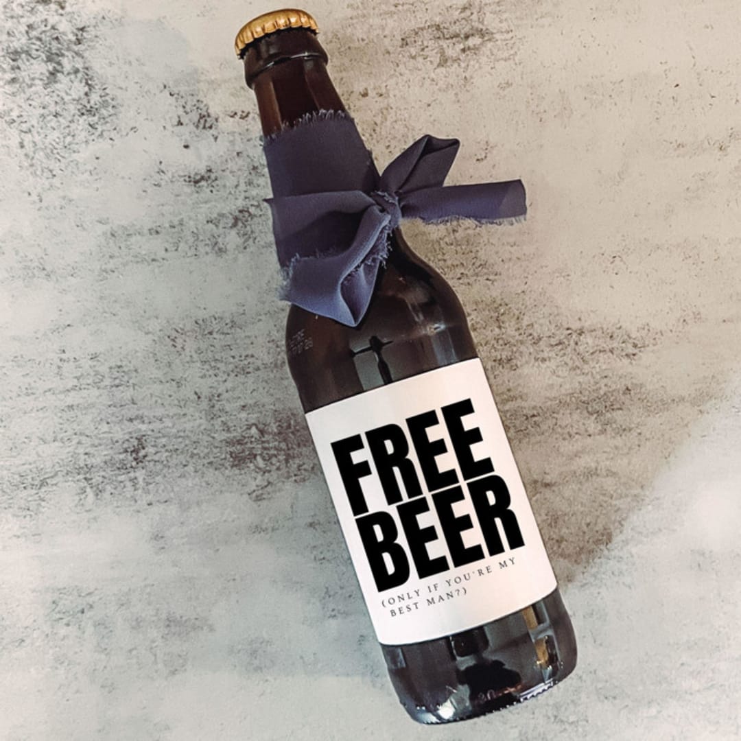 "Set of 6 Best Man Beer Bottle Labels | Free Beer" - Groomsmen Gifts in white by The Pretty Little Mess