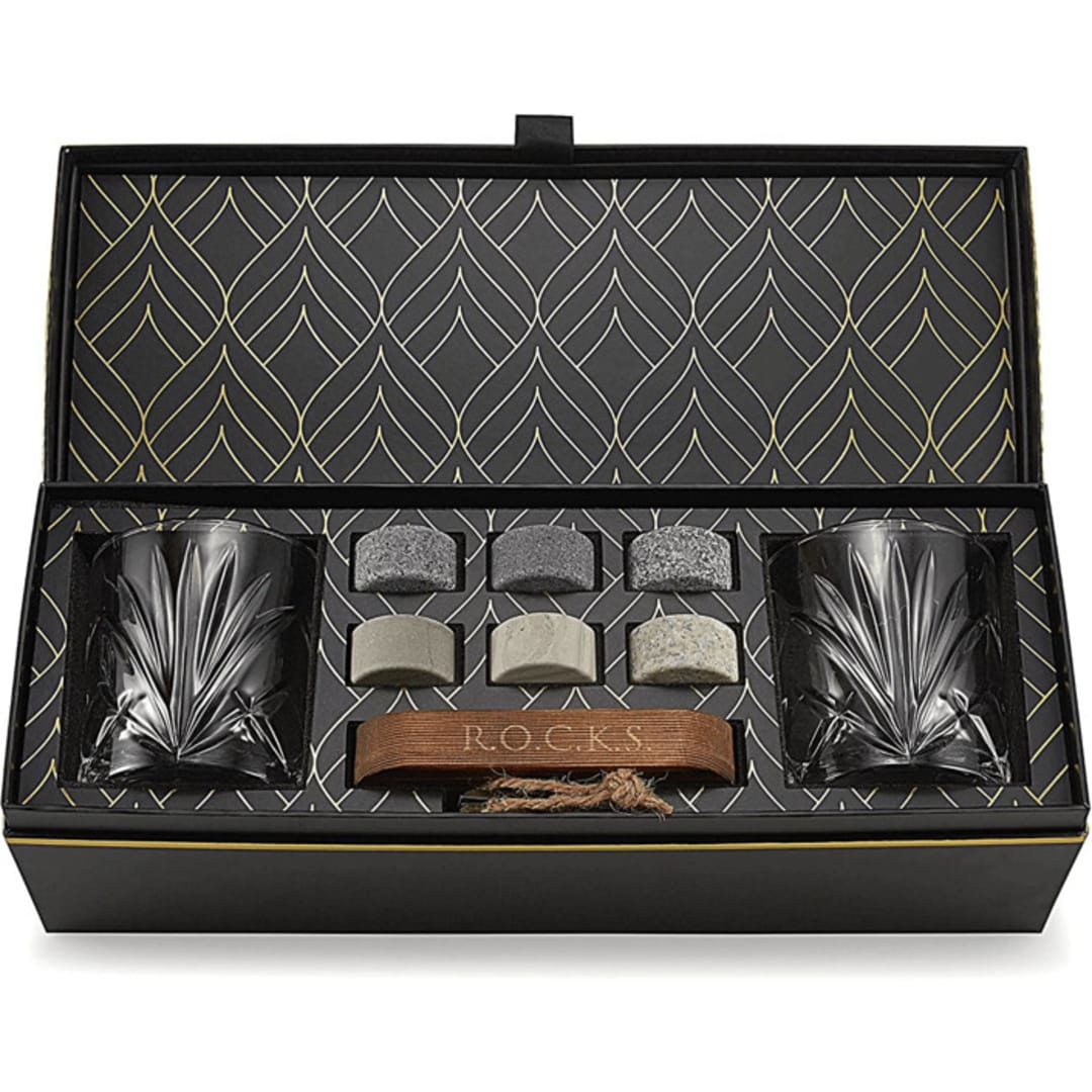 "The Connoisseur's Set - Palm Glass Edition" - Groomsmen Gifts in black by ROCKS Whiskey Chilling Stones
