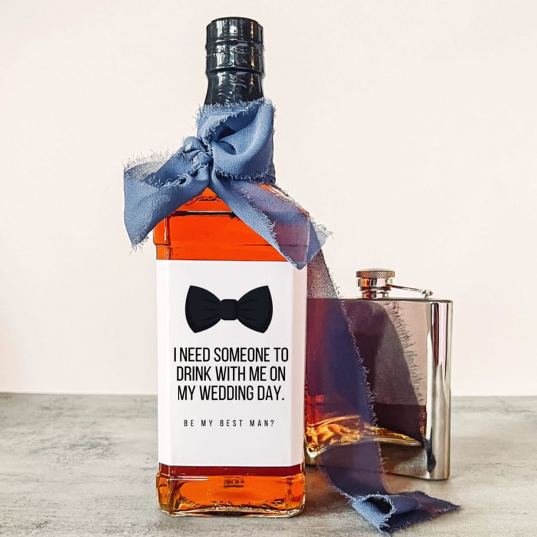 "Best Man Liquor Bottle Label | I Need Someone to Drink with me on my Wedding Day" - Groomsmen Gifts in white by The Pretty Little Mess