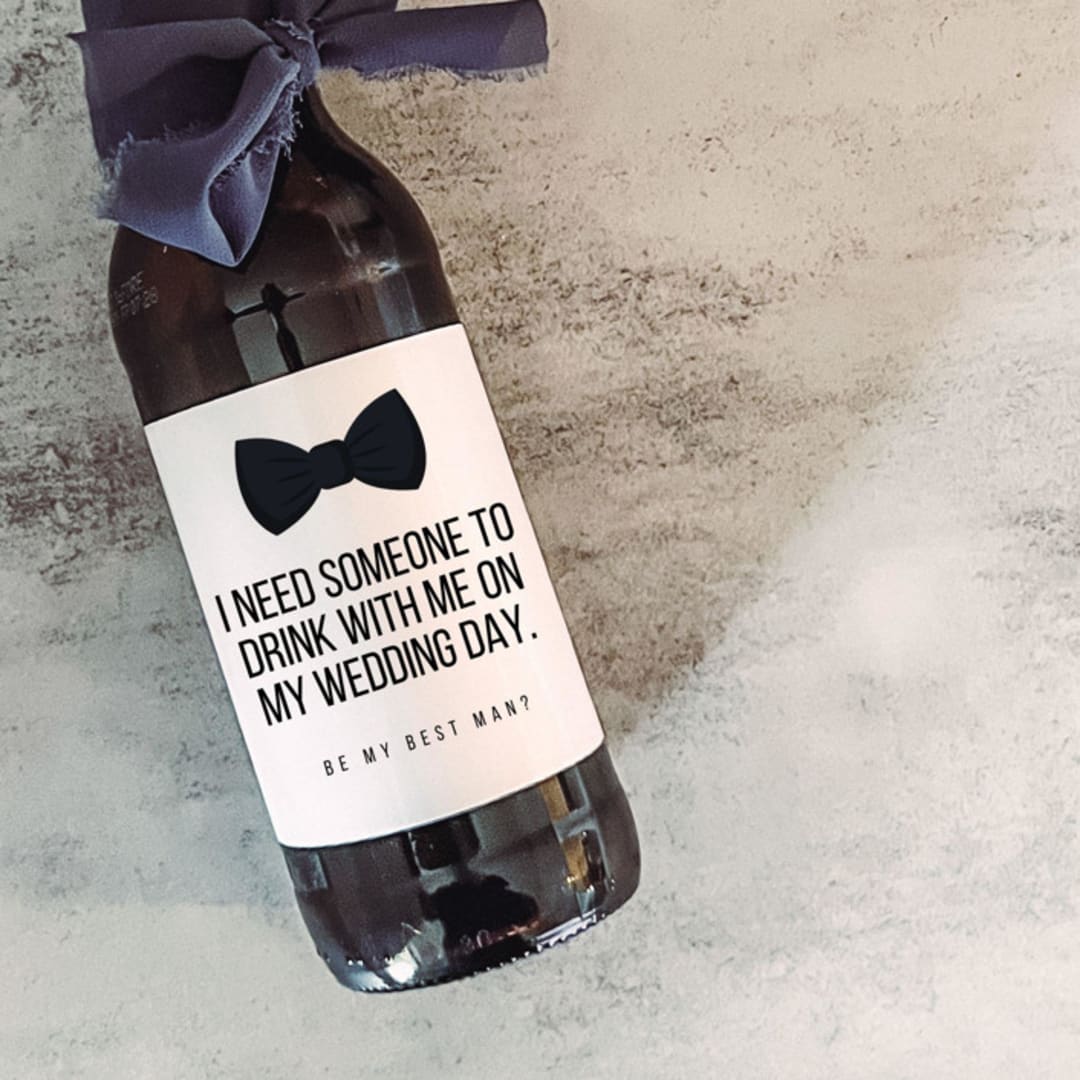 "Set of 6 Best Man Beer Bottle Labels | Need Someone to Drink with me on my Wedding Day" - Groomsmen Gifts in white by The Pretty Little Mess