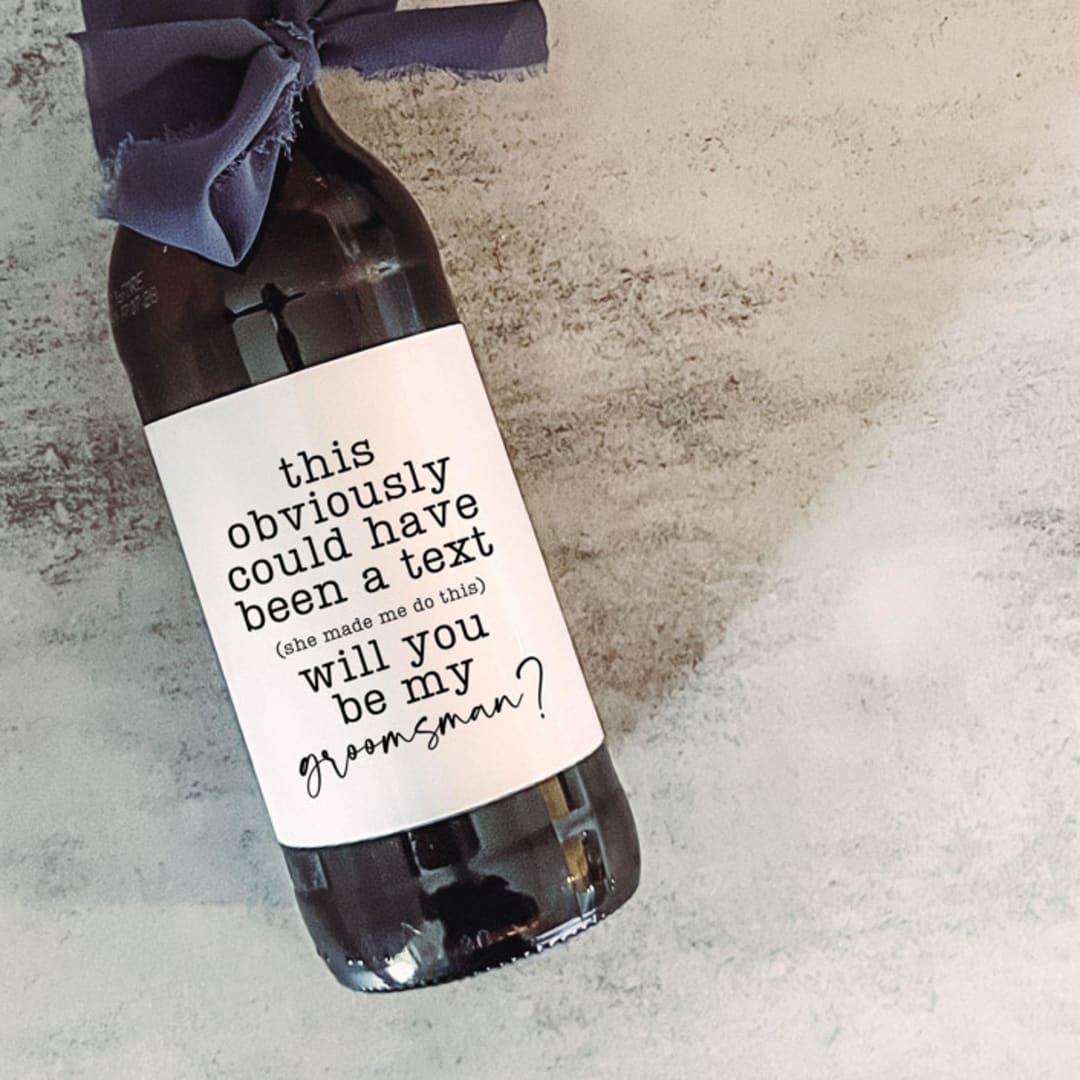 "Set of 6 Groomsman Beer Bottle Labels | Text" - Groomsmen Gifts in white by The Pretty Little Mess