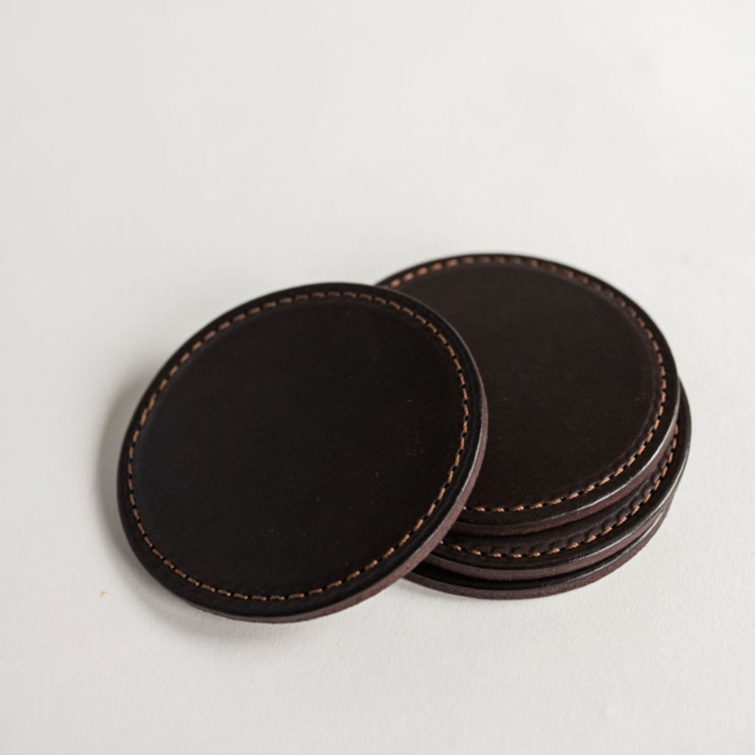 "The Leather Coasters in Tobacco" - Groomsmen Gifts in brown by Millstream Home