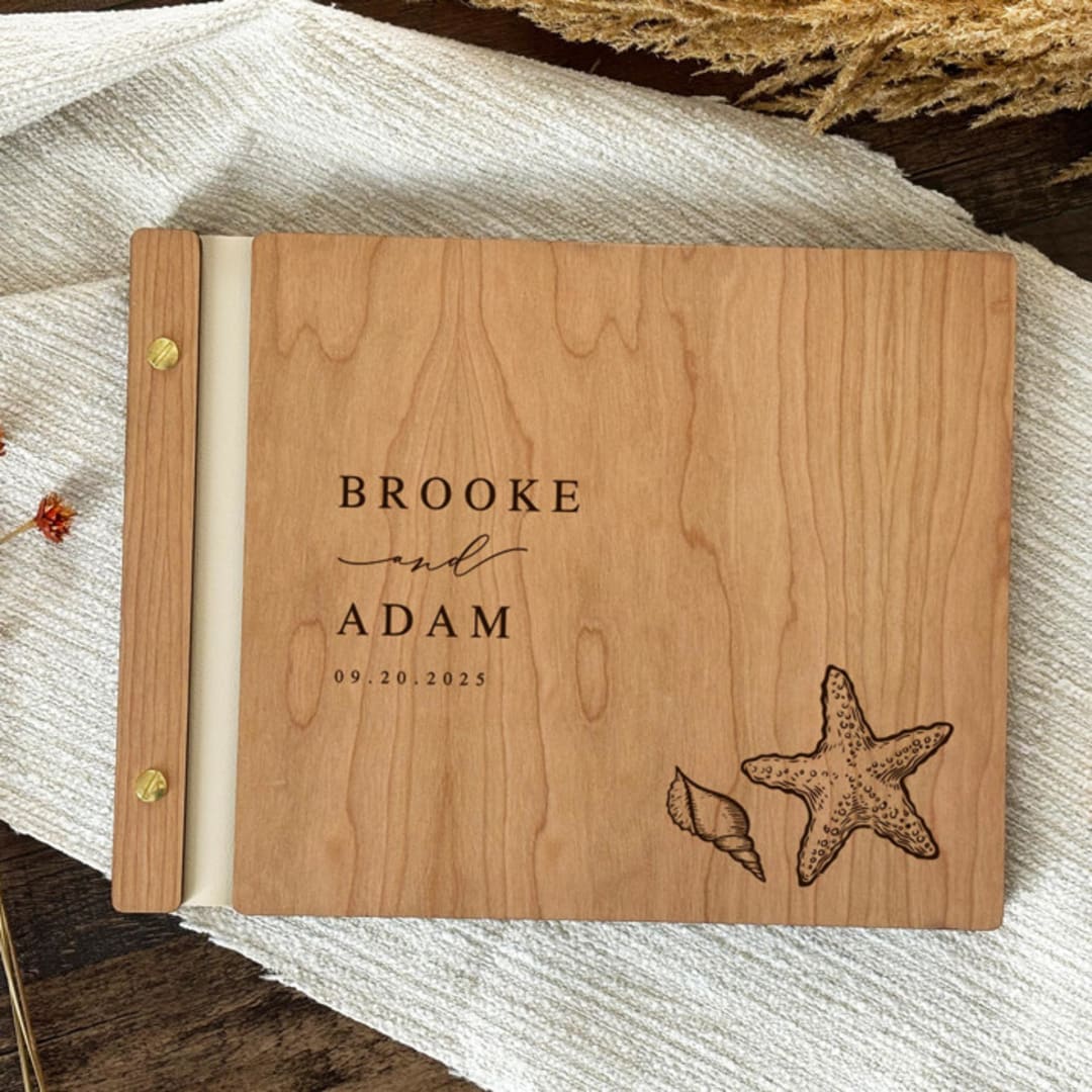 "Coastal Charm Wedding Guest Book | Cherry Wood | 8.5 x 11" - Guest Books in brown by Katrina Mejia