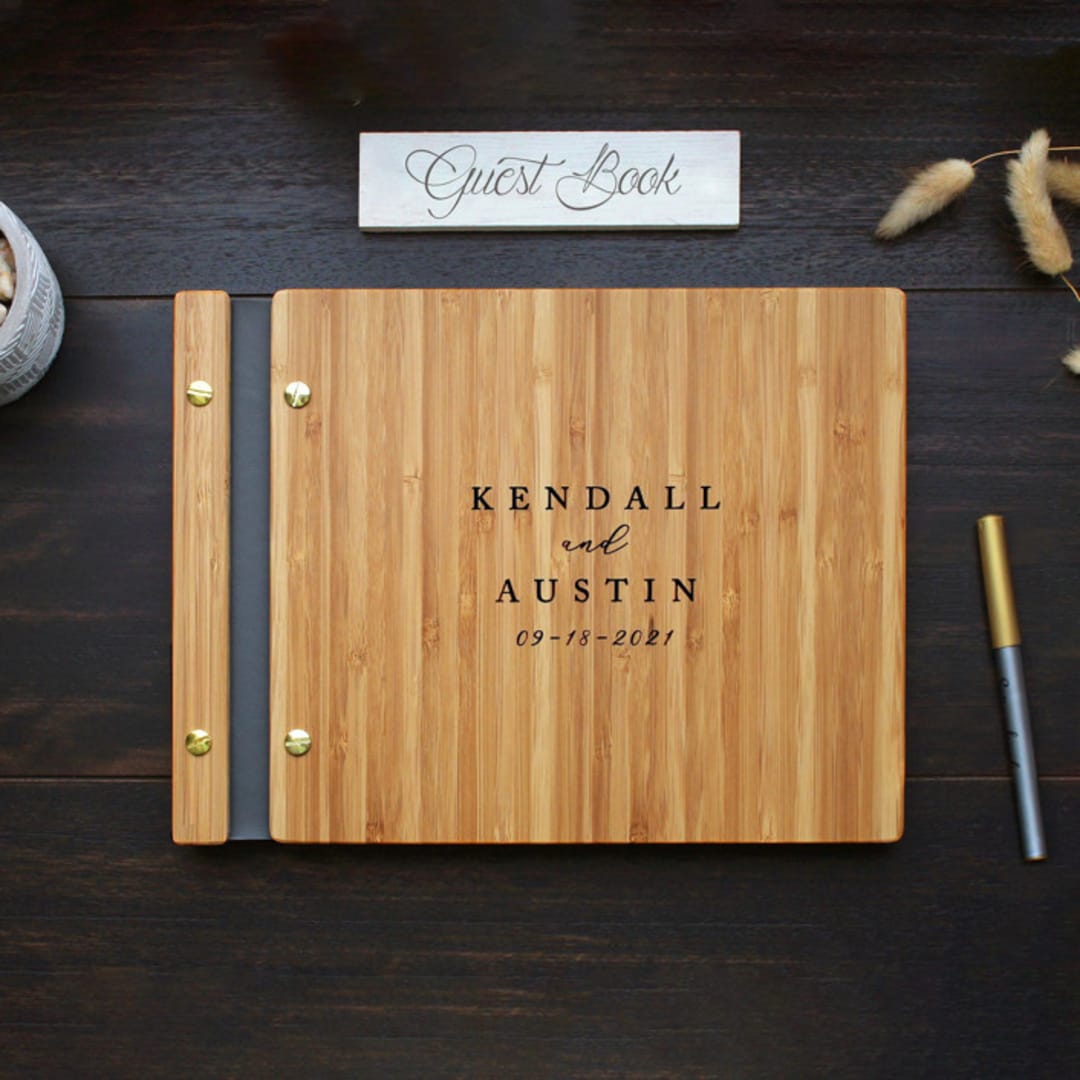 "Personalized Wedding Guest Book | Amber Bamboo | 8.5 x 11" - Guest Books in gray by Katrina Mejia