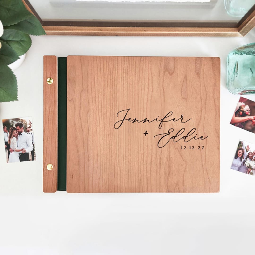 "Romantic Wedding Guest Book | Cherry Wood | 8.5 x 11" - Guest Books in green by Katrina Mejia