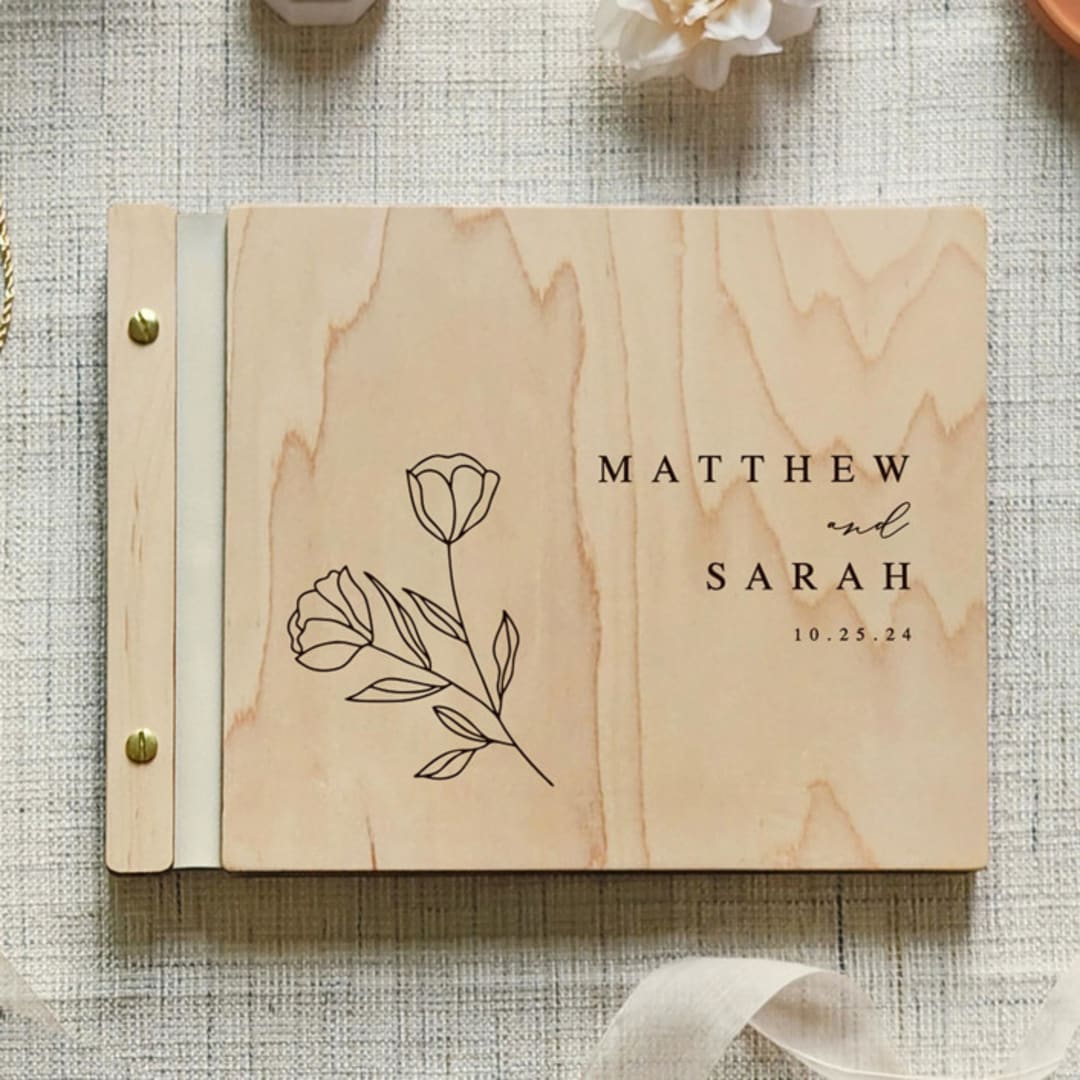 "Natural & Elegant Wedding Guest Book | Maple Wood | 8.5 x 11" - Guest Books in beige by Katrina Mejia