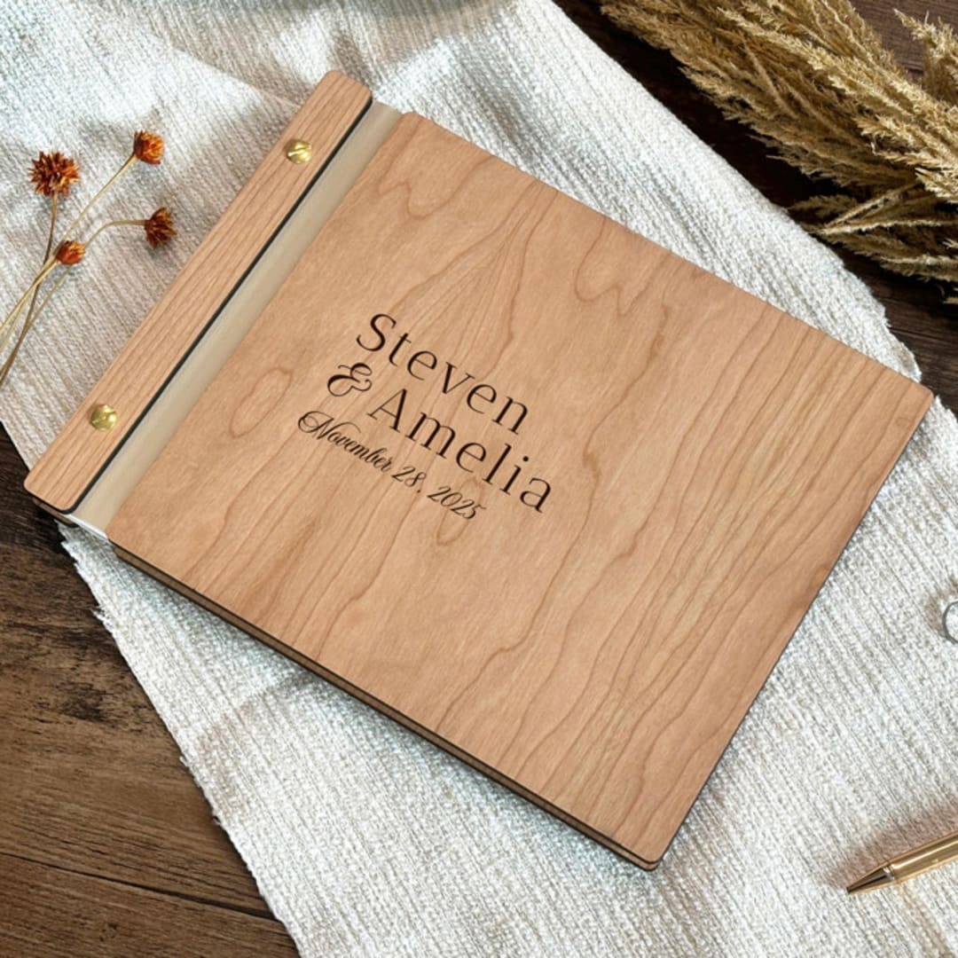 "Traditional Wedding Guest Book | Cherry Wood | 8.5 x 11" - Guest Books in beige by Katrina Mejia