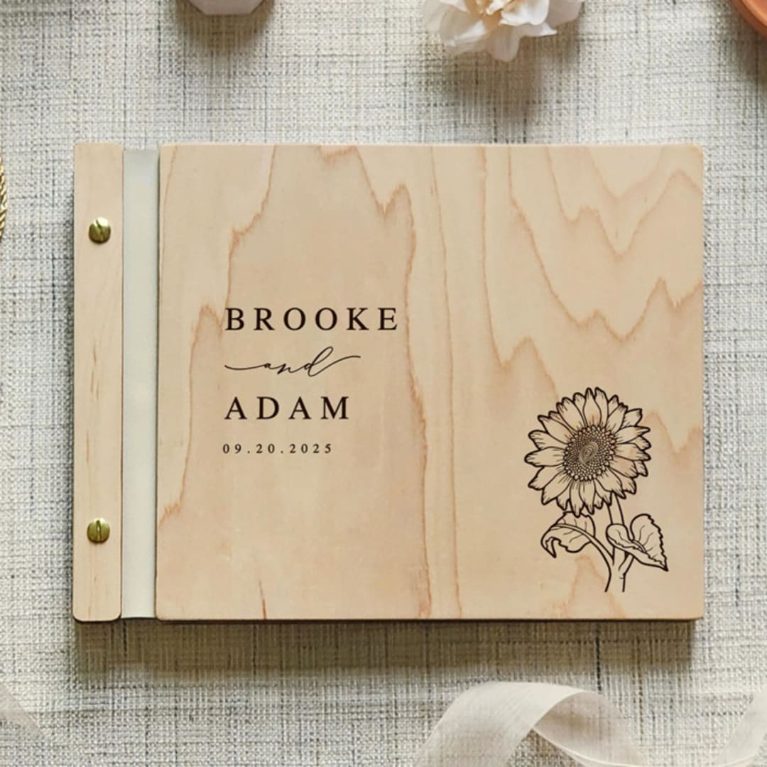 "Sunflower Wedding Guest Book | Maple Wood | 8.5 x 11" - Guest Books in natural by Katrina Mejia