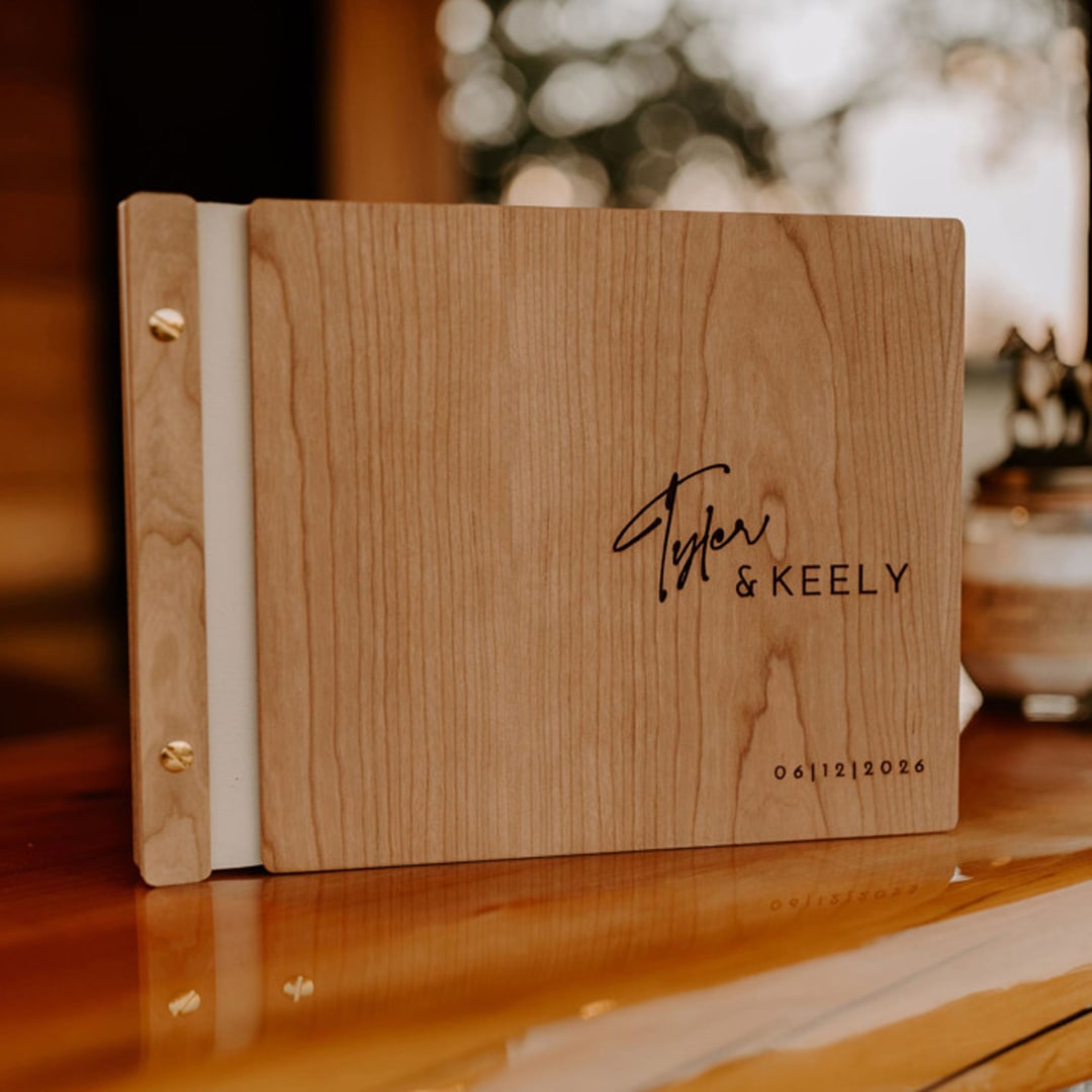"Classic Wedding Guest Book | Cherry Wood | 8.5 x 11" - Guest Books in beige by Katrina Mejia