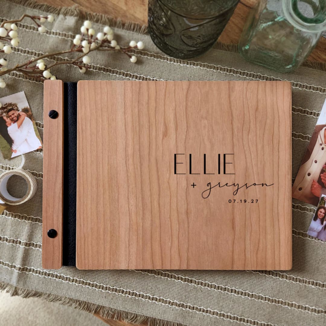 Mid-Century Modern Wedding Guest Book | Cherry Wood | 8.5 x 11