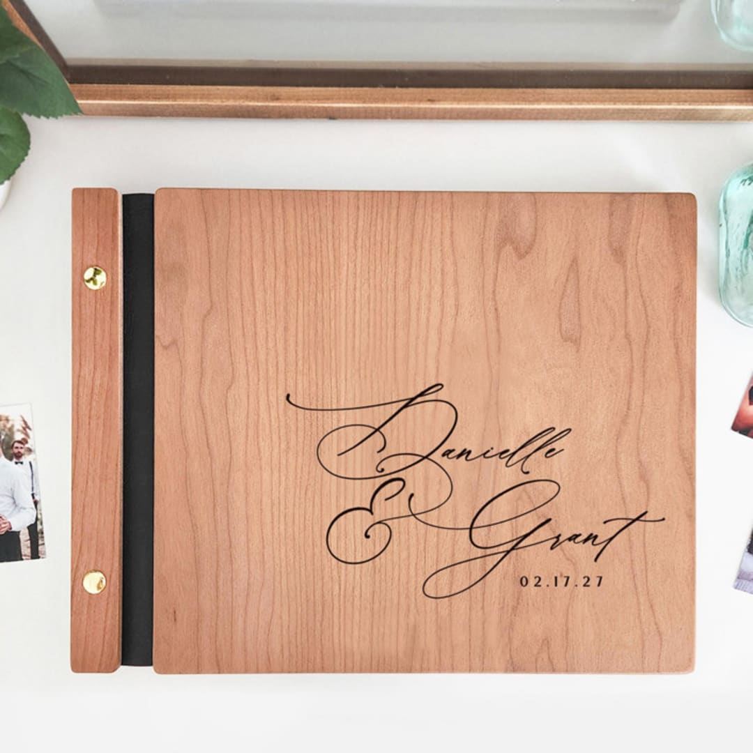 "Timeless Wedding Guest Book | Cherry Wood | 8.5 x 11" - Guest Books in black by Katrina Mejia