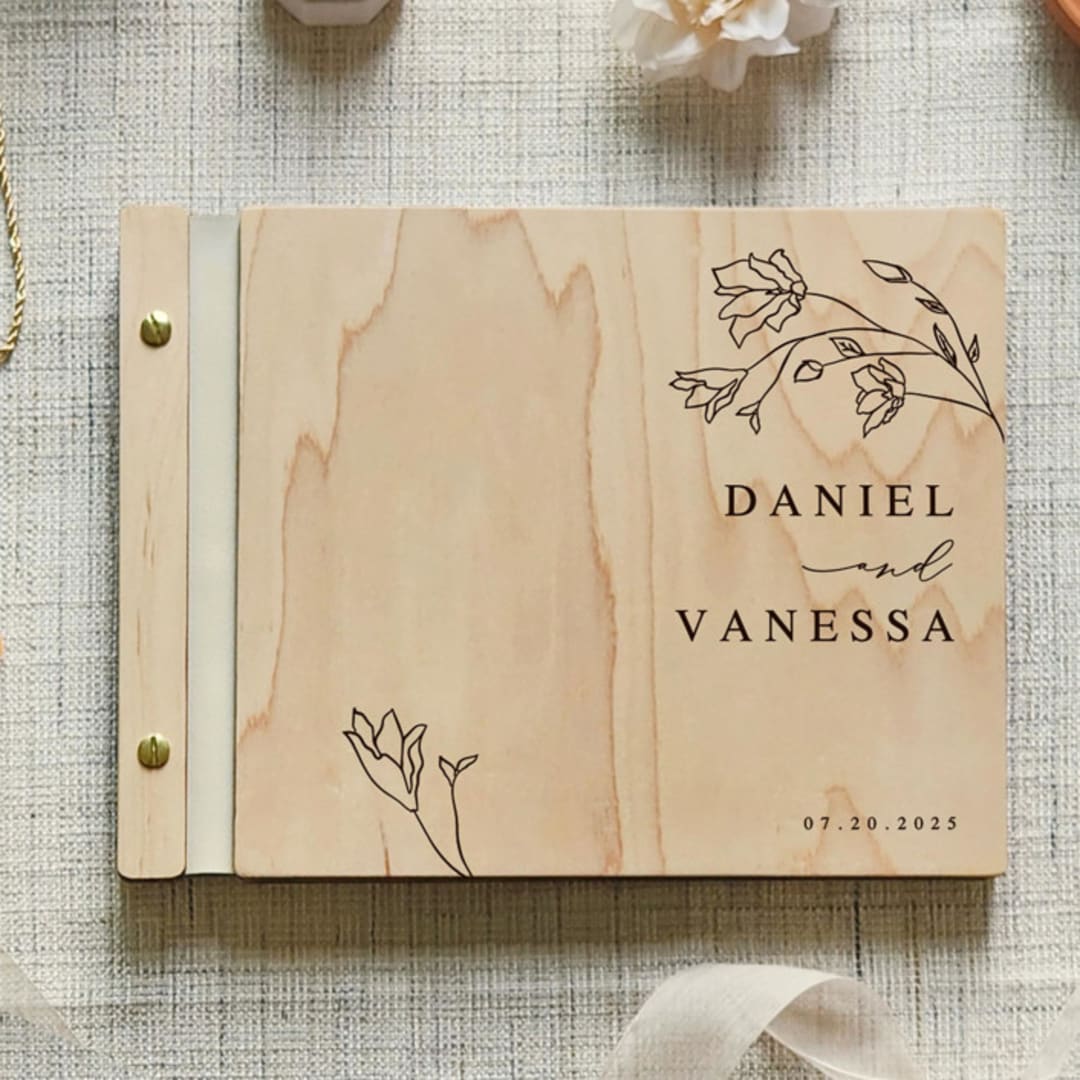 "Contemporary Elegance Wedding Guest Book | Maple Wood | 8.5 x 11" - Guest Books in beige by Katrina Mejia