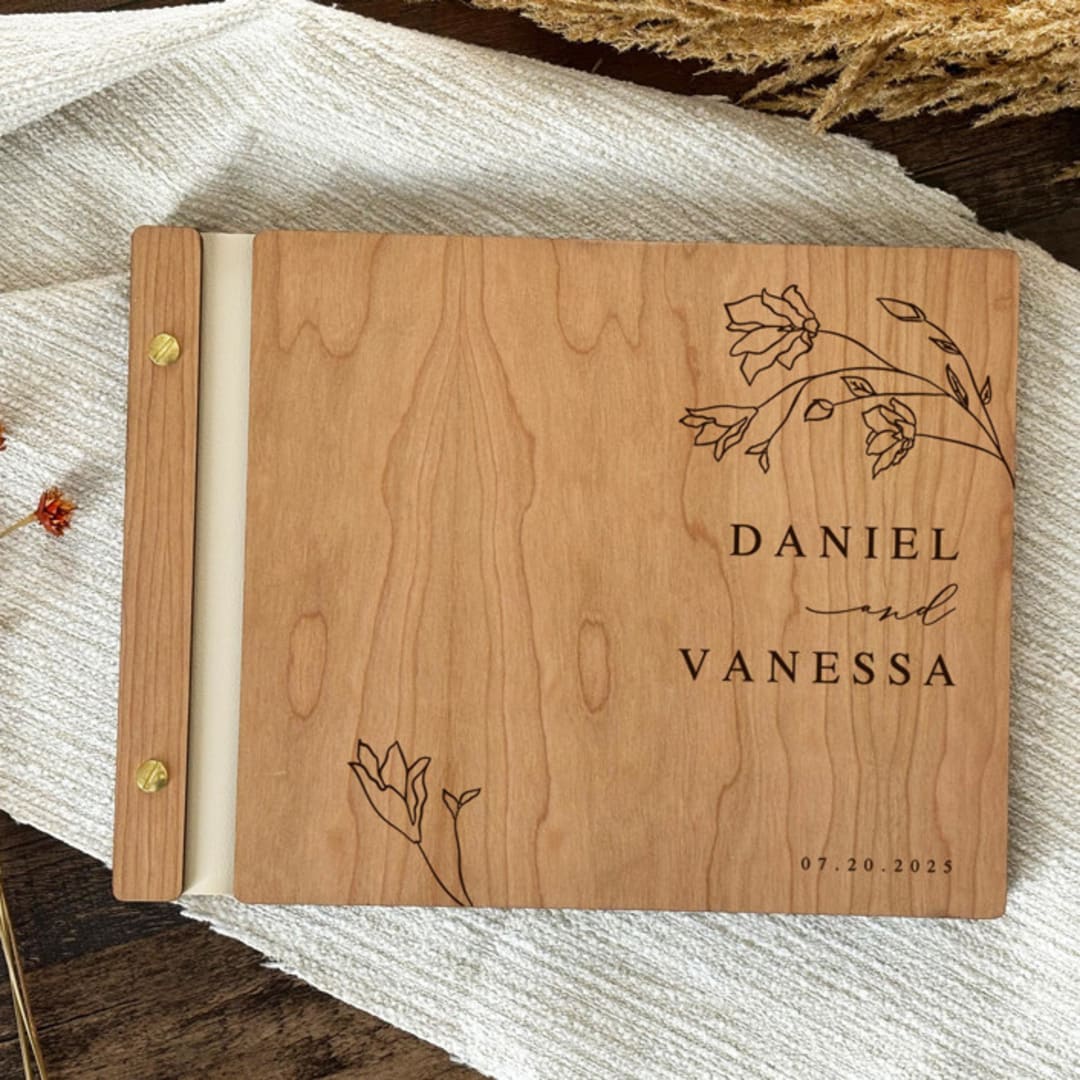 "Graceful Wedding Guest Book | Cherry Wood | 8.5 x 11" - Guest Books in brown by Katrina Mejia