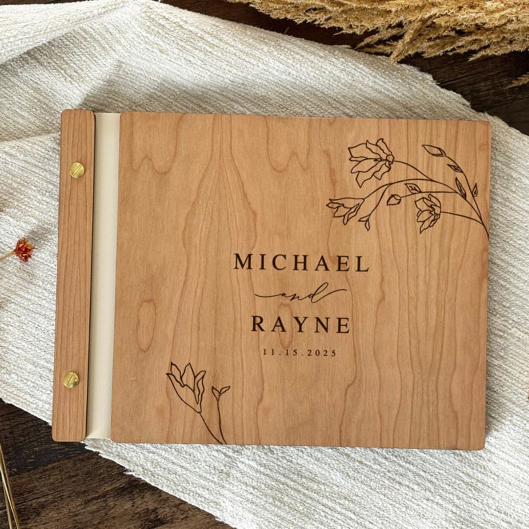 "Sentimental Wedding Guest Book | Cherry Wood | 8.5 x 11" - Guest Books in copper by Katrina Mejia