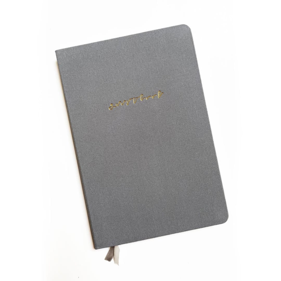 "Linen Wedding Guestbook | Gold Foil on Gray Linen" - Guest Books in gray by Jessica Cunningham