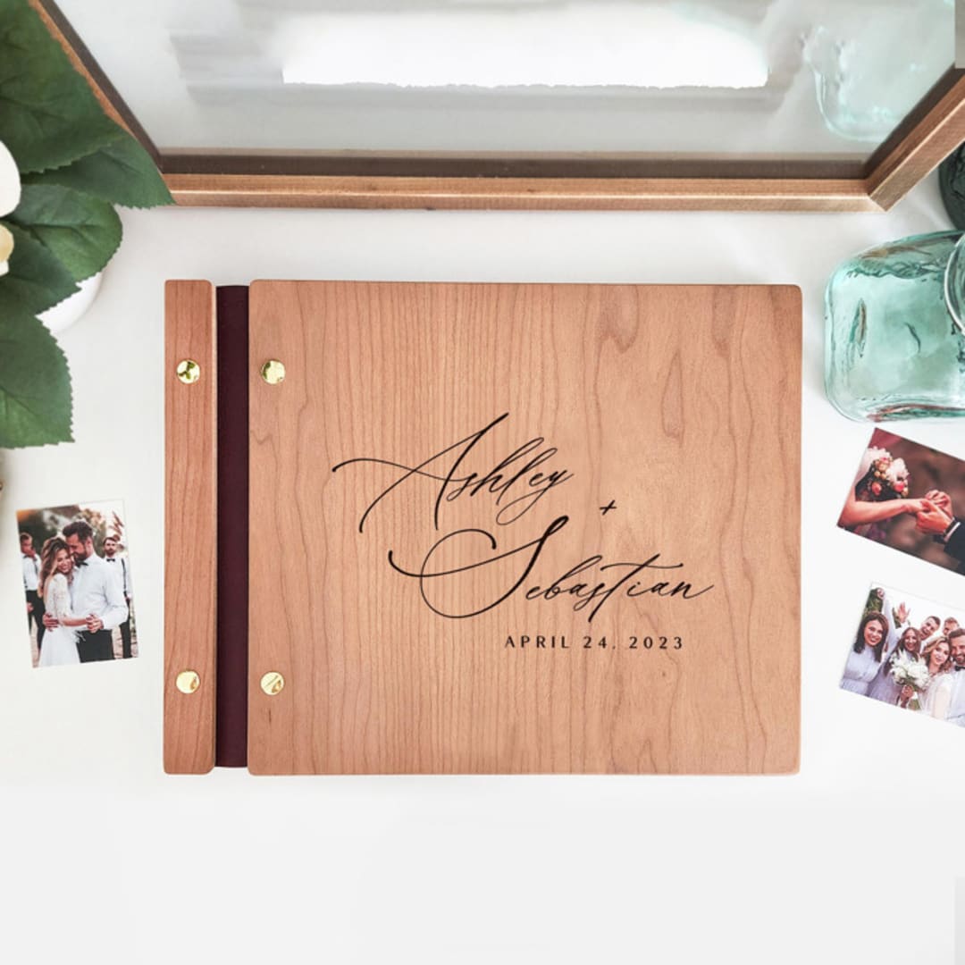 "Sophisticated Wedding Guest Book | Cherry Wood | 8.5 x 11" - Guest Books in purple by Katrina Mejia