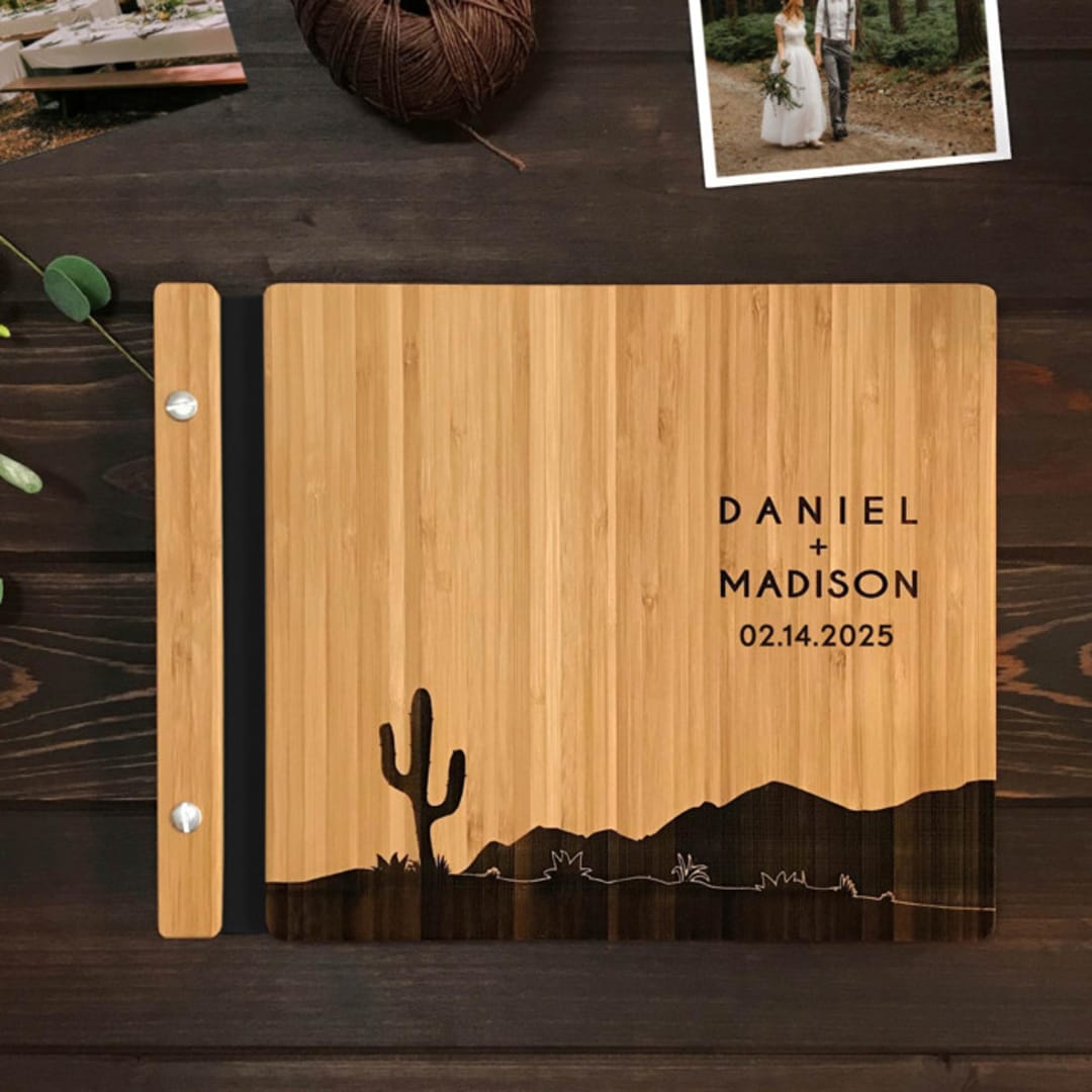 Western Desert Cactus Wedding Guest Book | Amber Bamboo | 8.5 x 11