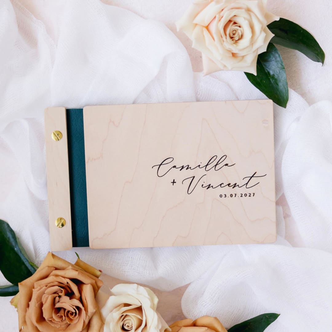 Romantic Garden Wedding Guest Book | Maple Wood | 6 x 9