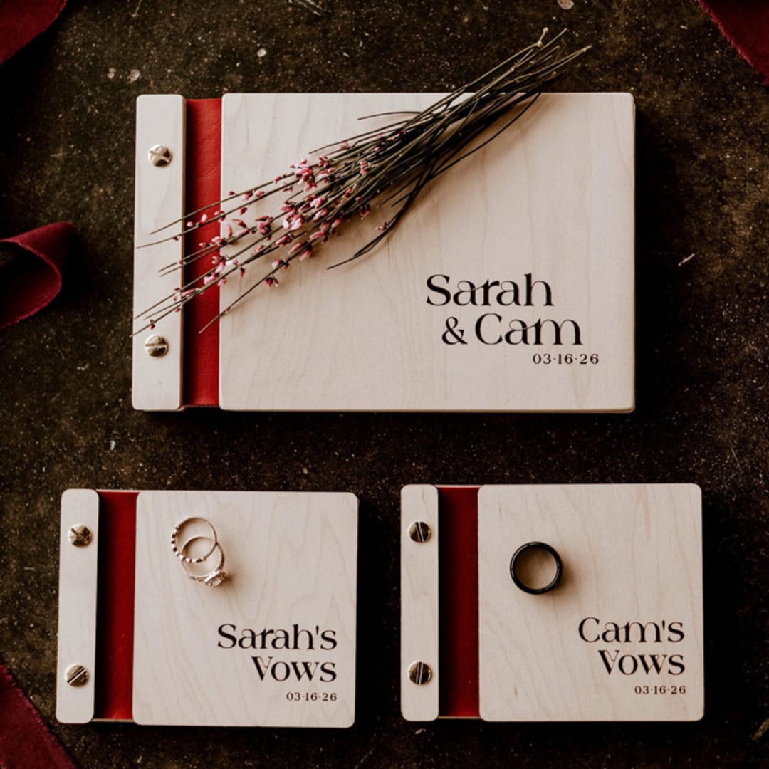 "Gothic Wedding Guest Book & Vow Book Set | Maple Wood | Set of 3 Books" - Guest Books in red by Katrina Mejia