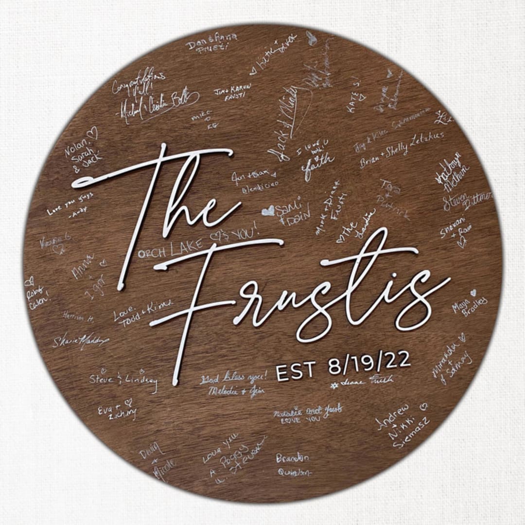 "Custom 24" Wood Wedding Guest Book, Dark Walnut Stain with White Painted Letters" - Guest Books in multicolorassorted-colors by Tiffany Emery