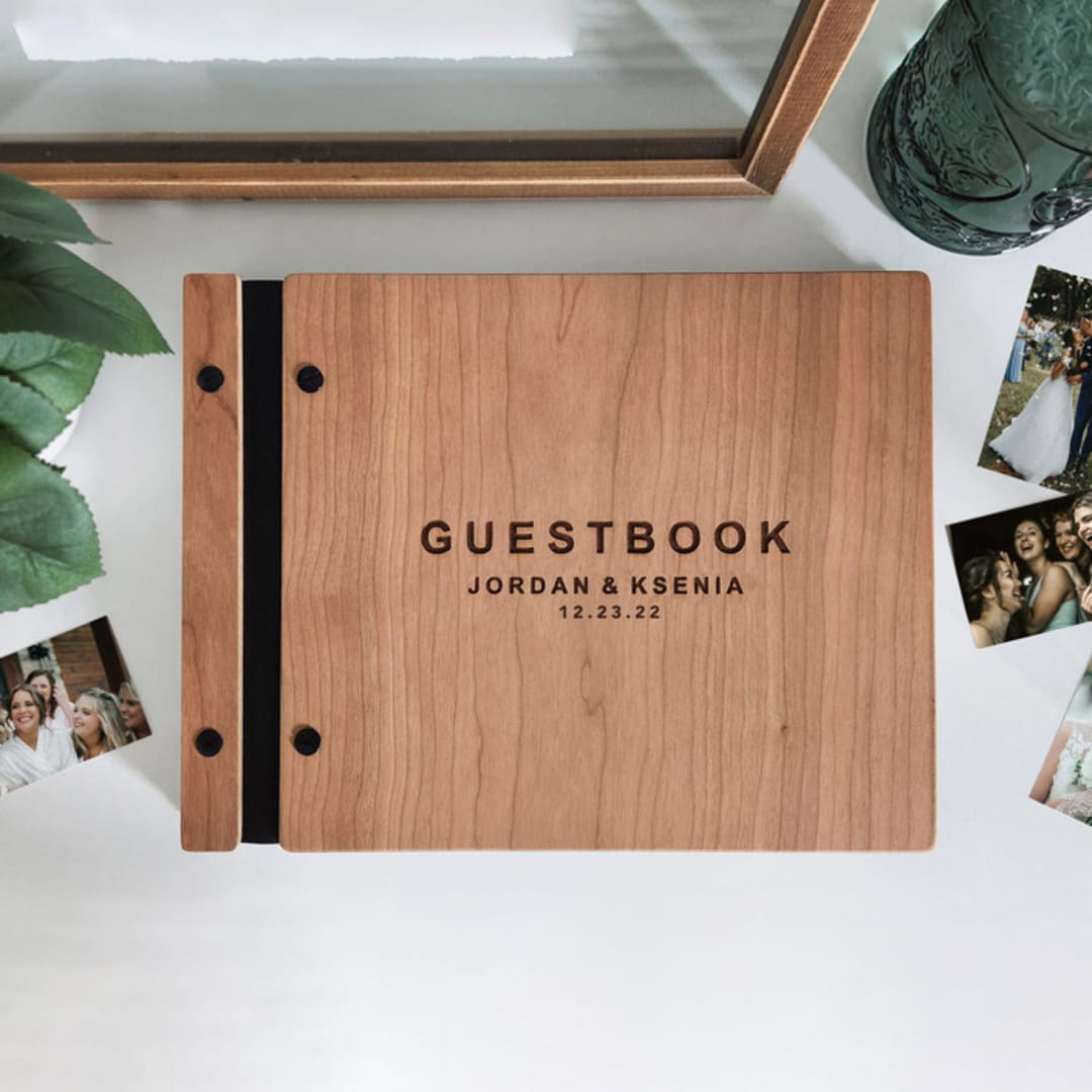 "Minimalist Wedding Guest Book | Cherry Wood | 8.5 x 11" - Guest Books in black by Katrina Mejia
