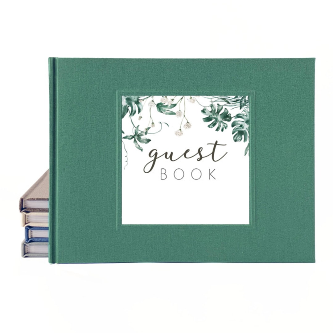 Wedding Guest Book · Tropically Botanical · Forest Green Linen