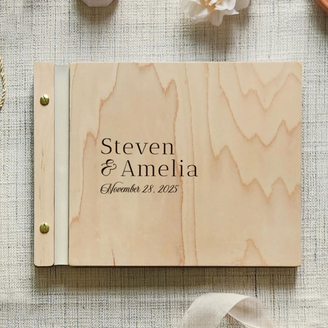 "Simply Sophisticated Wedding Guest Book  | Maple Wood | 8.5 x 11" - Guest Books in natural by Katrina Mejia