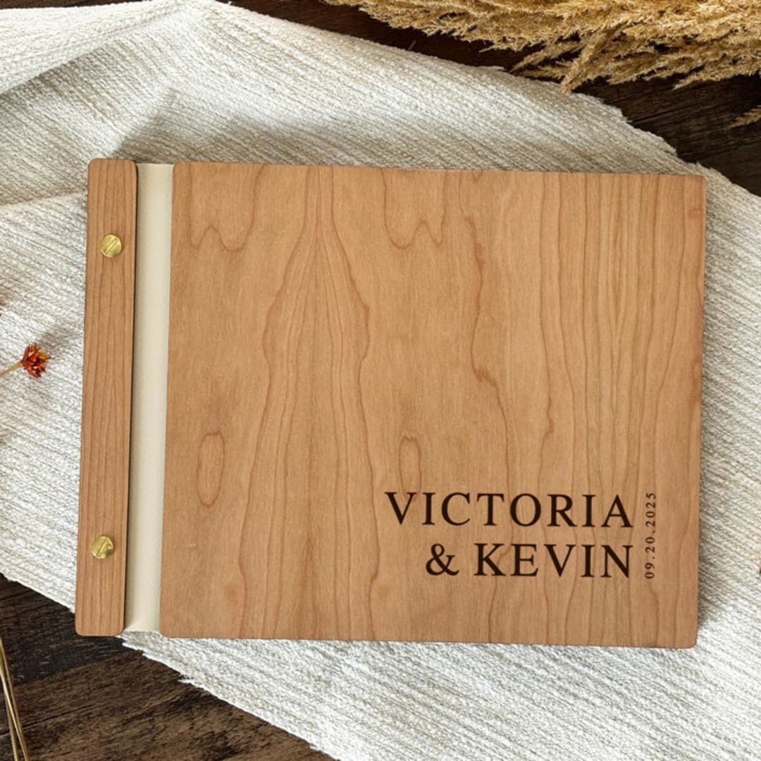 "Photo Booth Wedding Guest Book  | Cherry Wood | 8.5 x 11" - Guest Books in copper by Katrina Mejia