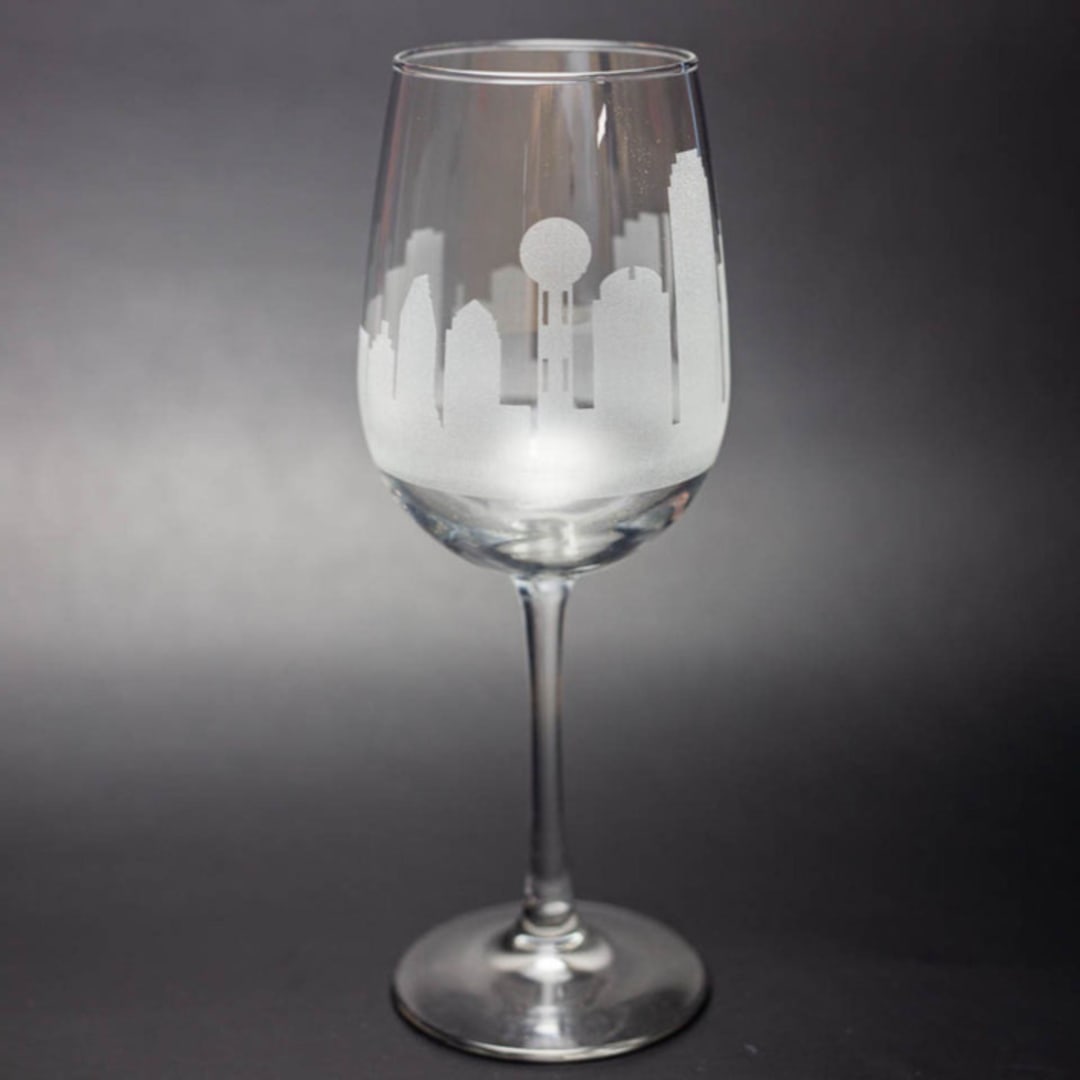 "Dallas, Texas Skyline Wine Glass" - Drinkware in clear by stephanie miller 1