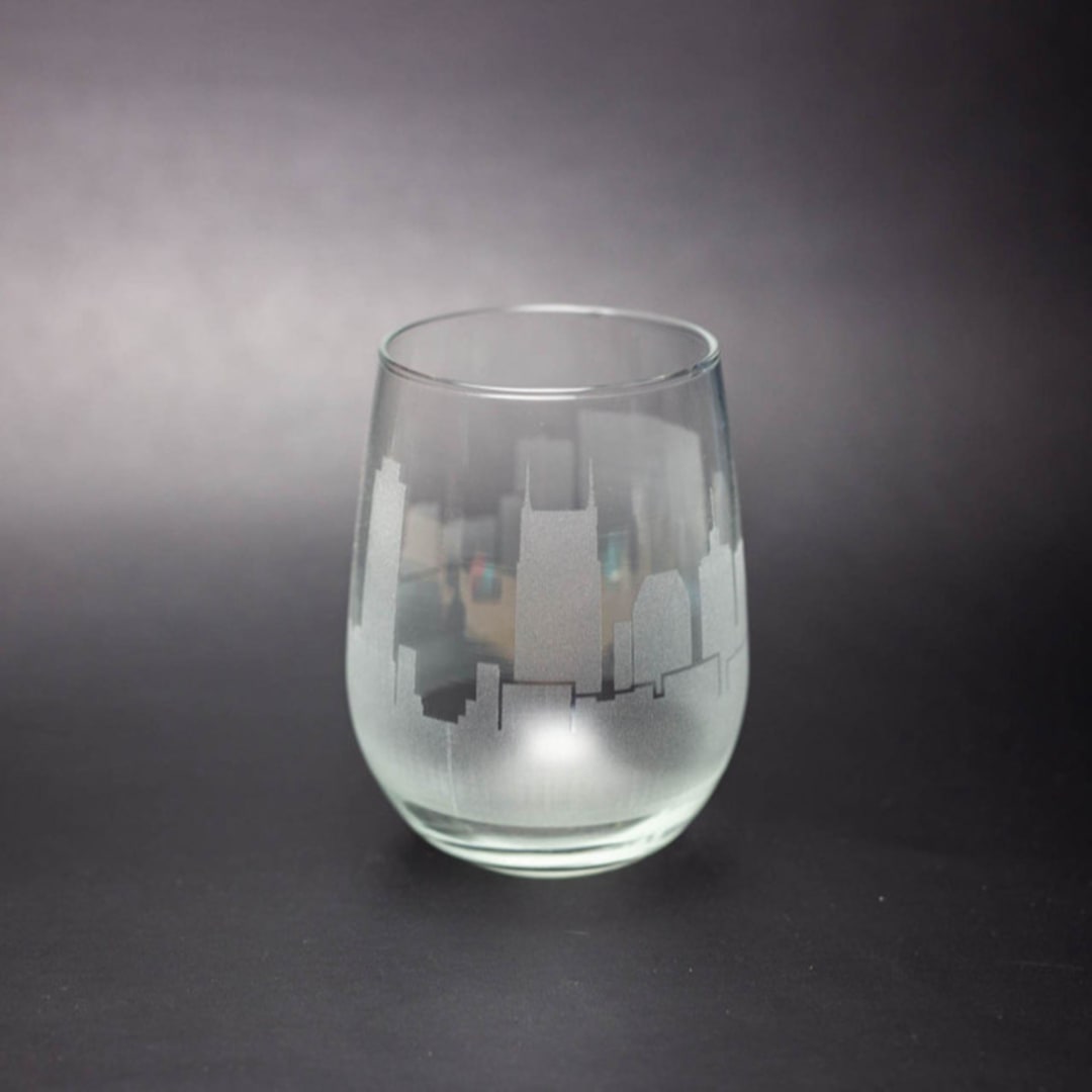 "Nashville, Tennessee Skyline Stemless Wine Glass" - Drinkware in clear by stephanie miller 1