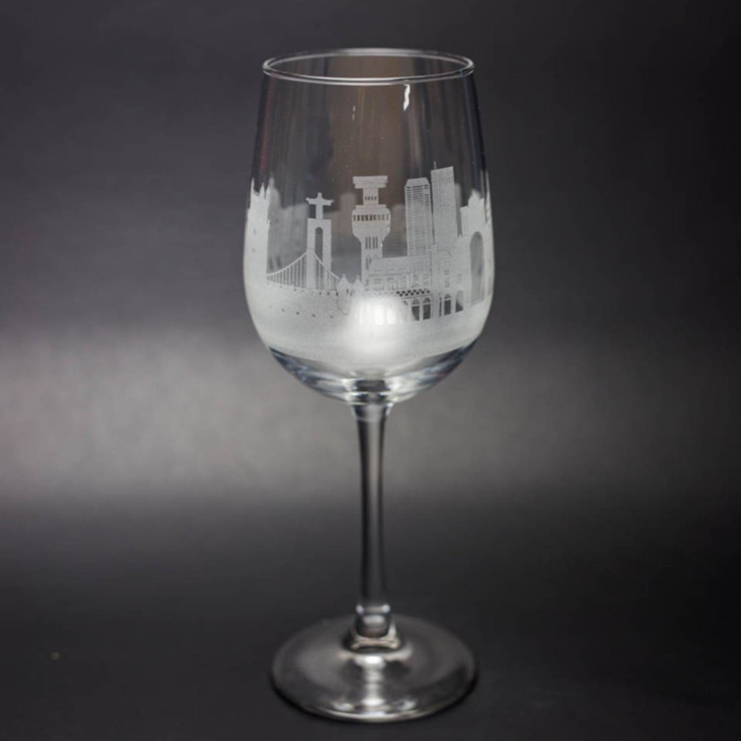 "Lisbon, Portugal Skyline Wine Glass" - Drinkware in clear by stephanie miller 1