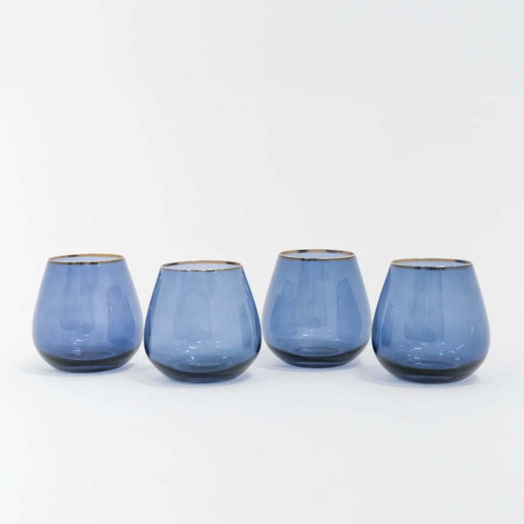"SET OF 4 - SIREN STEMWARE // SHORT STEMLESS IN ATLANTIC BLUE" - Drinkware in blue by borrowed BLU