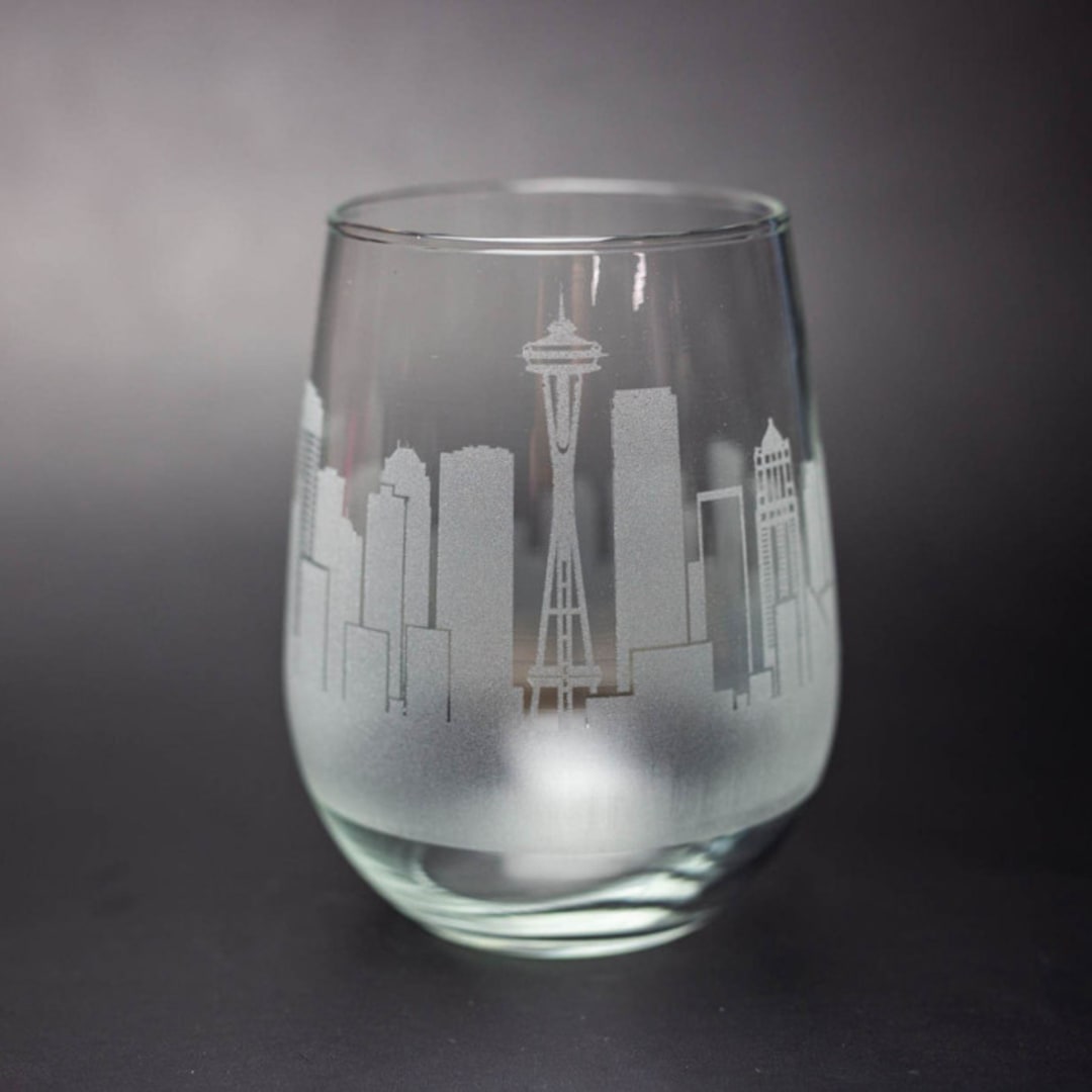 "Seattle, Washington Skyline Stemless Wine Glass" - Drinkware in clear by stephanie miller 1